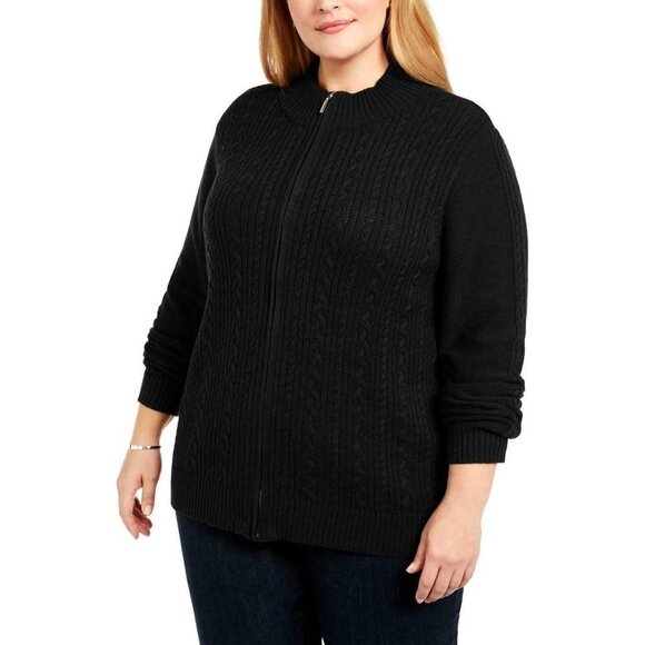 Karen Scott Zip Front Cable Knit Cardigan Plus - Picture 1 of 8